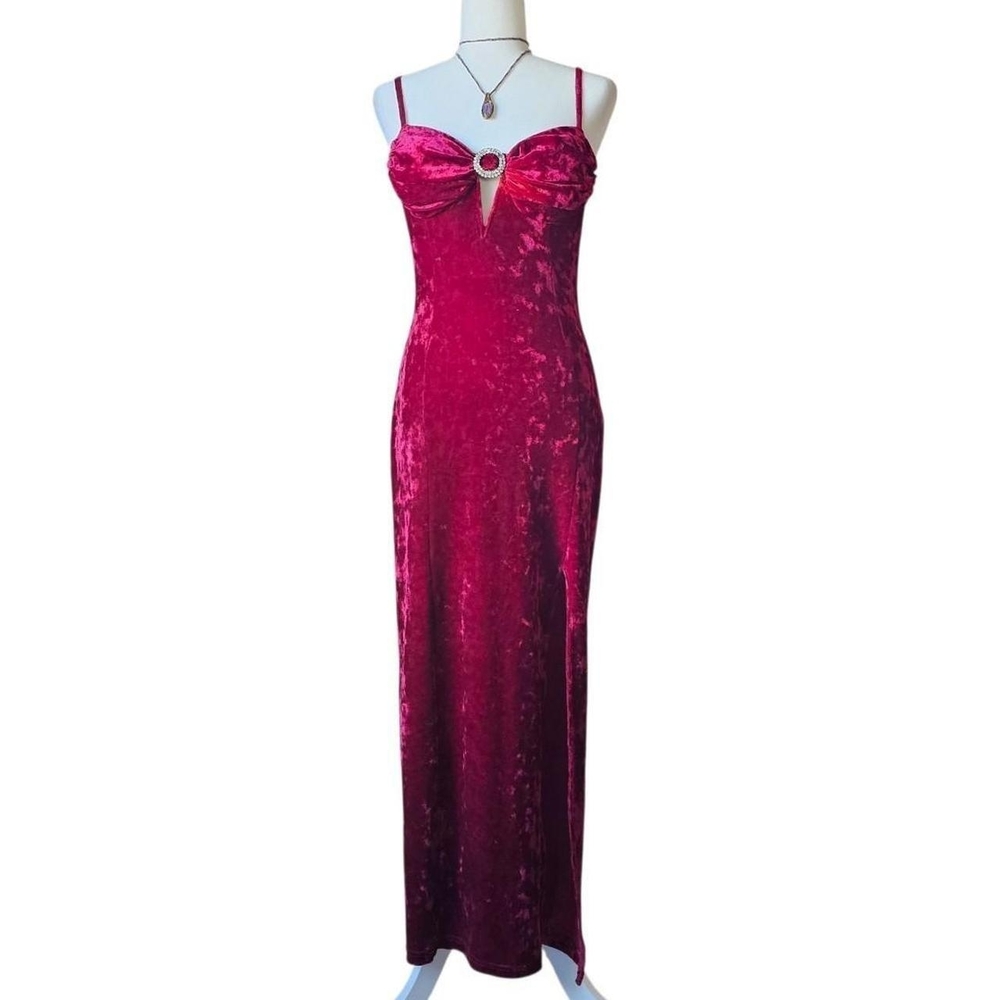 Vintage Red Sweetheart Neckline Velvet Gothic Glam Dress - Size Large